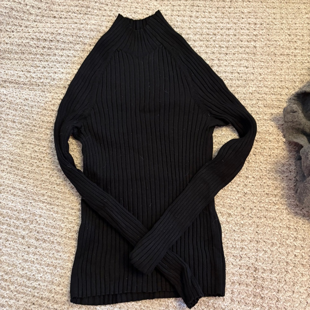 Zara Black Ribbed Mock Neck Top